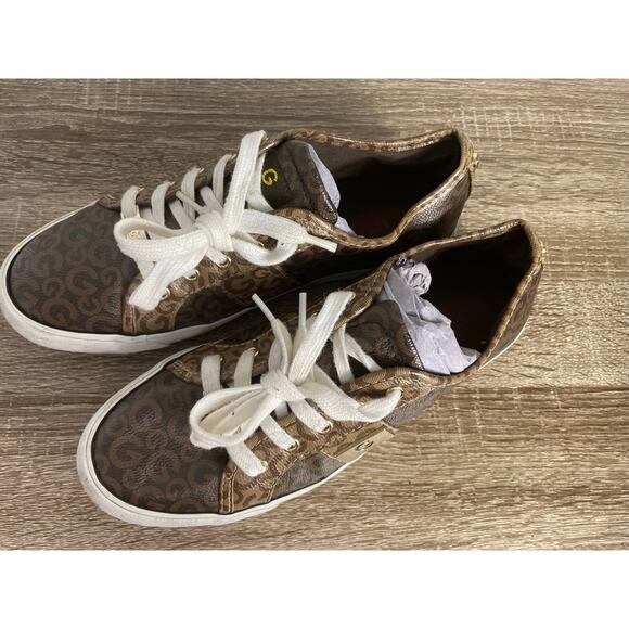 G by GUESS Brown Leopard Print Sneakers‎ Women’s 9.5M Monogram Casual Shoes - Picture 5 of 12